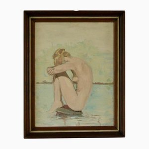 Helmer Ersborg, Seated Woman, 1950, Oil on Board, Framed