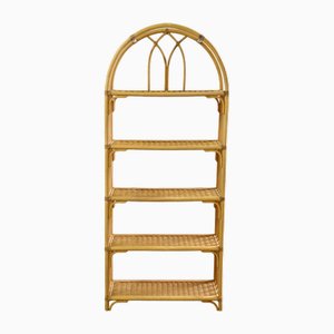 Mid-Century Modern Italian Arched Rattan Bamboo Shelf, 1970s