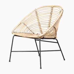 Mid-Century Modern Italian Rattan, Wicker & Metal Chair, 1960s