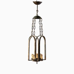 Antique 20th Century Lanterns in Enamelled Iron with 5 Lights, Italy