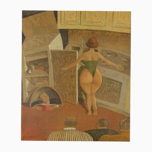 Huile sur Toile Alberto Gallerati, Theater in the Kitchen, 1970s