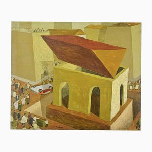 Alberto Gallerati, Un hermoso día en el centro de Roma, óleo sobre lienzo, años 70