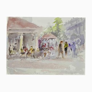 Carlo Ravagnan, Everyday Life in Paris, Watercolor, 1970s