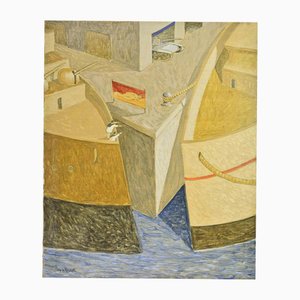 Alberto Gallerati, Dos barcos, dos marineros, óleo sobre lienzo, años 70