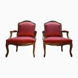 Cabriolet-Stühle im Louis XVI-Stil aus Roter Seide