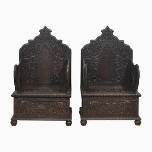 19th Century Carved Ceremonial Armchairs, Set of 2