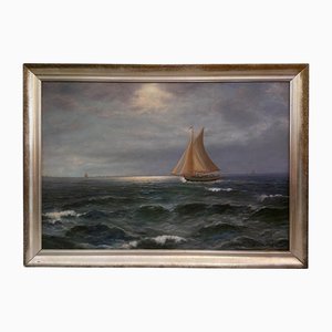 Alexander Reich-Staffelstein, paisaje marino con velero, siglo XX, pintura al óleo