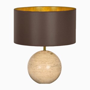 Lampada da tavolo sferica in travertino e ottone, Italia, 1973