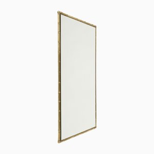 Specchio da parete Mid-Century moderno con finto bambù e ottone, anni '60