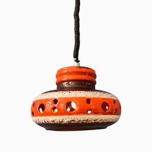 Orangefarbene Mid-Century Keramik Hängelampe, Bundesrepublik Deutschland