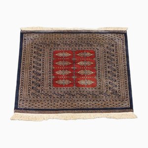 Tapis Oriental Carré Décoratif avec Motifs Raffinés en Rouge et Bleu