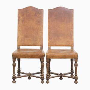 Antique Wooden and Sheepskin Dining Chairs, 1890s, Set of 2