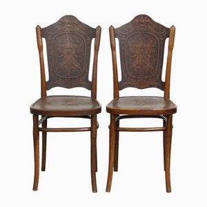 Sillas de madera curvada con tallas de Jacob and Josef Kohn para Thonet. Juego de 2