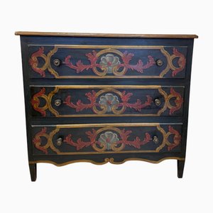 Cómoda toscana antigua pintada con paquete de tres cajones en dorado