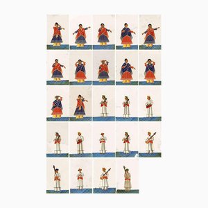 Indian Company School Artist, Nautch Dancing Girls & Musicians, 19th Century, Mica Paintings, Set of 24