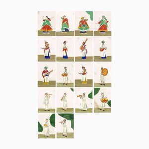 Indian Company School Artist, Musicians & Dancing Girls, 19th Century, Mica Paintings, Set of 18