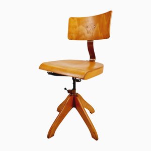 Sedia da ufficio girevole Bauhaus in legno di Polster Gleich, anni '30