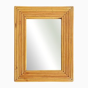 French Riviera Rattan Mirror in the style of Vivai Del Sud, 1960s