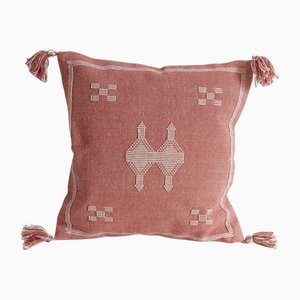 Coussin en lin marocain tissé à la main rose et crème