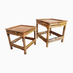 Französische Mid-Century Modern Pflanztische aus Bambus & Rattan, 1950er, 2er Set