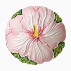 Antiker italienischer Majolika Teller in Rosa & Grün
