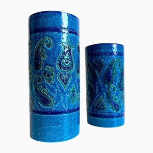 Große blaue Rimini Keramikvasen von Aldo Londi, 1960er, 2er Set