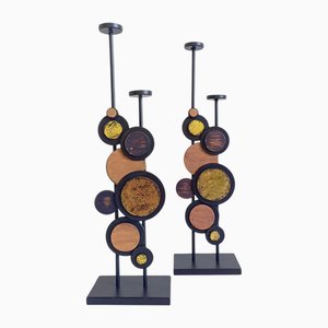Mid-Century Modern Italian Psychedelic Iron Candleholders, 1970s, Set of 2