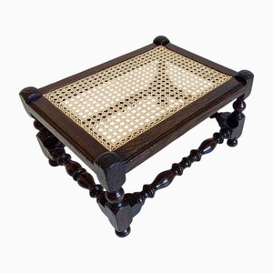 Pouf antico Belle Epoque in quercia e canna, anni '90