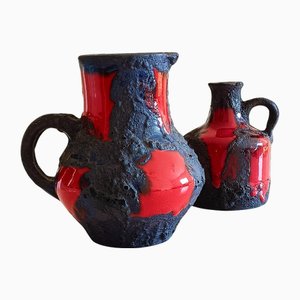 Brocche Mid-Century moderne nere e rosse di Marei, anni '60, set di 2