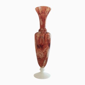 Midcentury Modern Marbled Hourglass Shaped Vase in Opaline Glass, 1950s