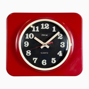 Vintage Red Plastic Wall Clock from Prim, 1970s