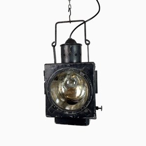 Schwarze industrielle Vintage Eisenbahn Laterne, 1960er