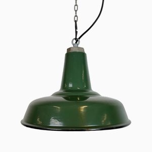 Lampada industriale smaltata verde, anni '60
