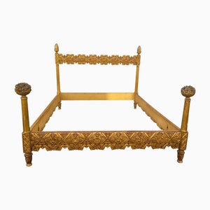 Gilded Wooden Bed, Width 176.5cm, Late 19th Century