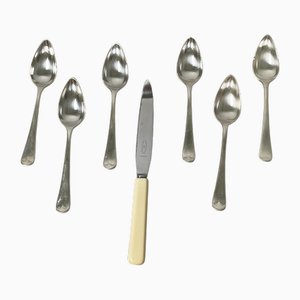 Couteau et Cuillères à Pamplemousse Plaqué Argent, Angleterre, 1950s, Set de 7