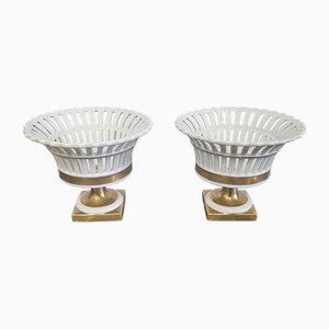 White and Gold Porcelain Cake Stands, 1960s, Set of 2