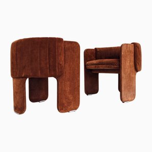 Set de Fauteuils Dinette en Daim Marron par Luigi Massoni pour Poltrona Frau, 1970s