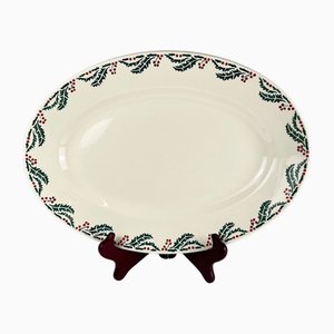 Large Early 20th Century Oval Holly Ironstone Dish by Creil and Montereau HB, 1920s