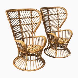 Italienische Mid-Century Armlehnstühle aus Korbgeflecht von Gio Ponti, 1950, 2er Set