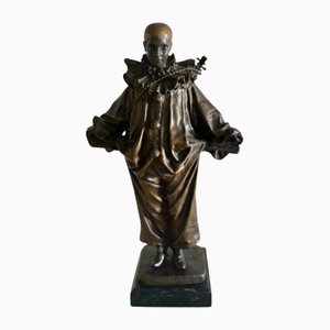 Luigi Orengo, Pierrot Sculpture, 19th-20th Century, Bronze