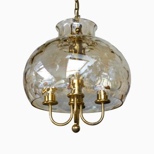 Mid-Century Glass & Brass Pendant Light, 1970s
