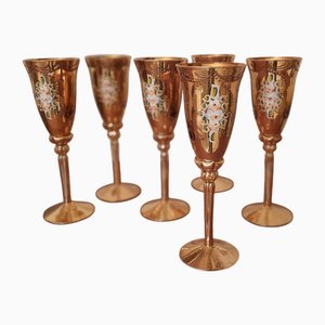 Becher aus Muranoglas von Murano für Manifattura Di Murano, Tre Fiori Foundry, Venedig, 1960er, 6er Set