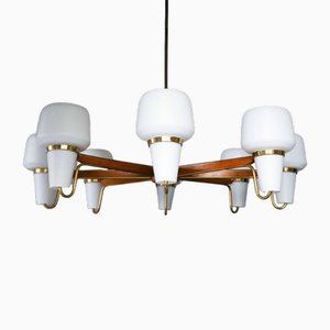 Lustre Mid-Century en Teck et Verre, Danemark, 1960s