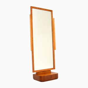 Art Deco Birds Eye Maple and Walnut Cheval Mirror, 1930s