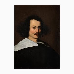 Bernardo Strozzi, Portrait of a Man with White Collar, Oil on Canvas, 17th Century, Framed