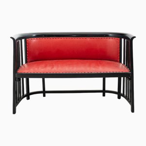 Fledermaus Sofa in Black-Finished Beech and Red Leather by Josef Hoffmann for Jacob & Josef Kohn, 1890s