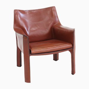 Cab 414 Armchair in Burgundy Leather by Mario Bellini for Cassina, 1970s