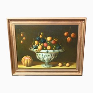 Natura morta con fruttiera, anni '80, olio, con cornice