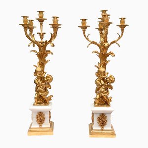 French Gilt Cherub Candelabras, 1880, Set of 2