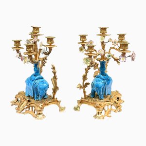 Regency Porcelain Elephant Candelabras, 1880, Set of 2